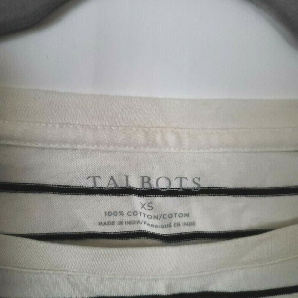 Talbots Stripe Be Mine Sequin Heart Tee 3/4 Sleeve Size XS Ivory Black Pink NWT - Picture 7 of 10